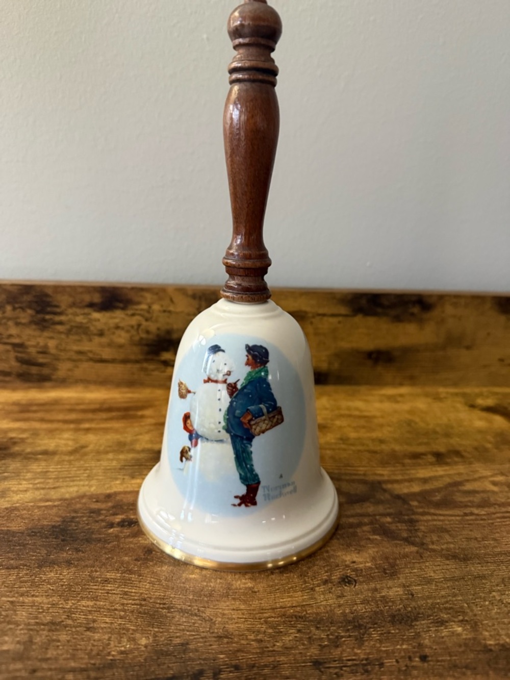 Norman Rockwell Porcelain Bell in Cream, Brown, Blue, Gold